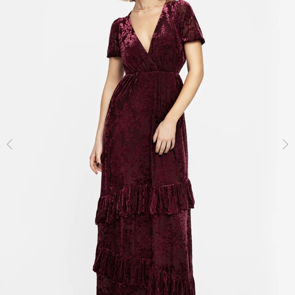 DISTURBIA Monotropa Floral Velour Frill Midaxi Dress